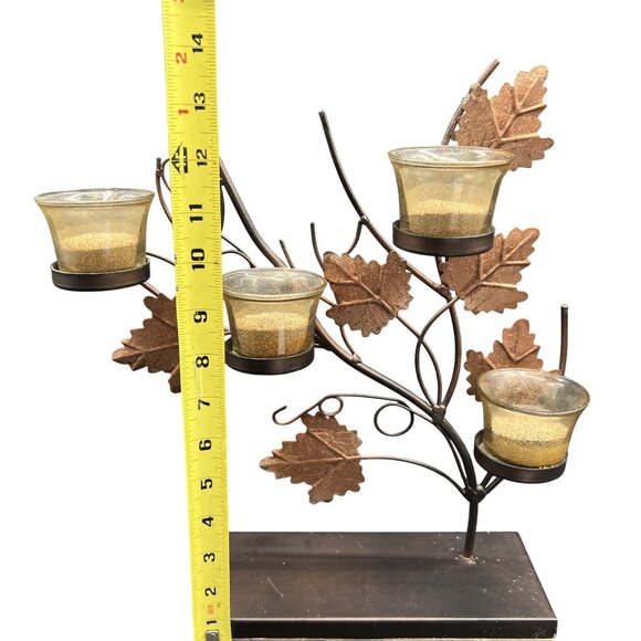 Fall Leaves 14" Metal Tea Light Candle Holder Dining Fireplace Candelabra Decor - Picture 9 of 11